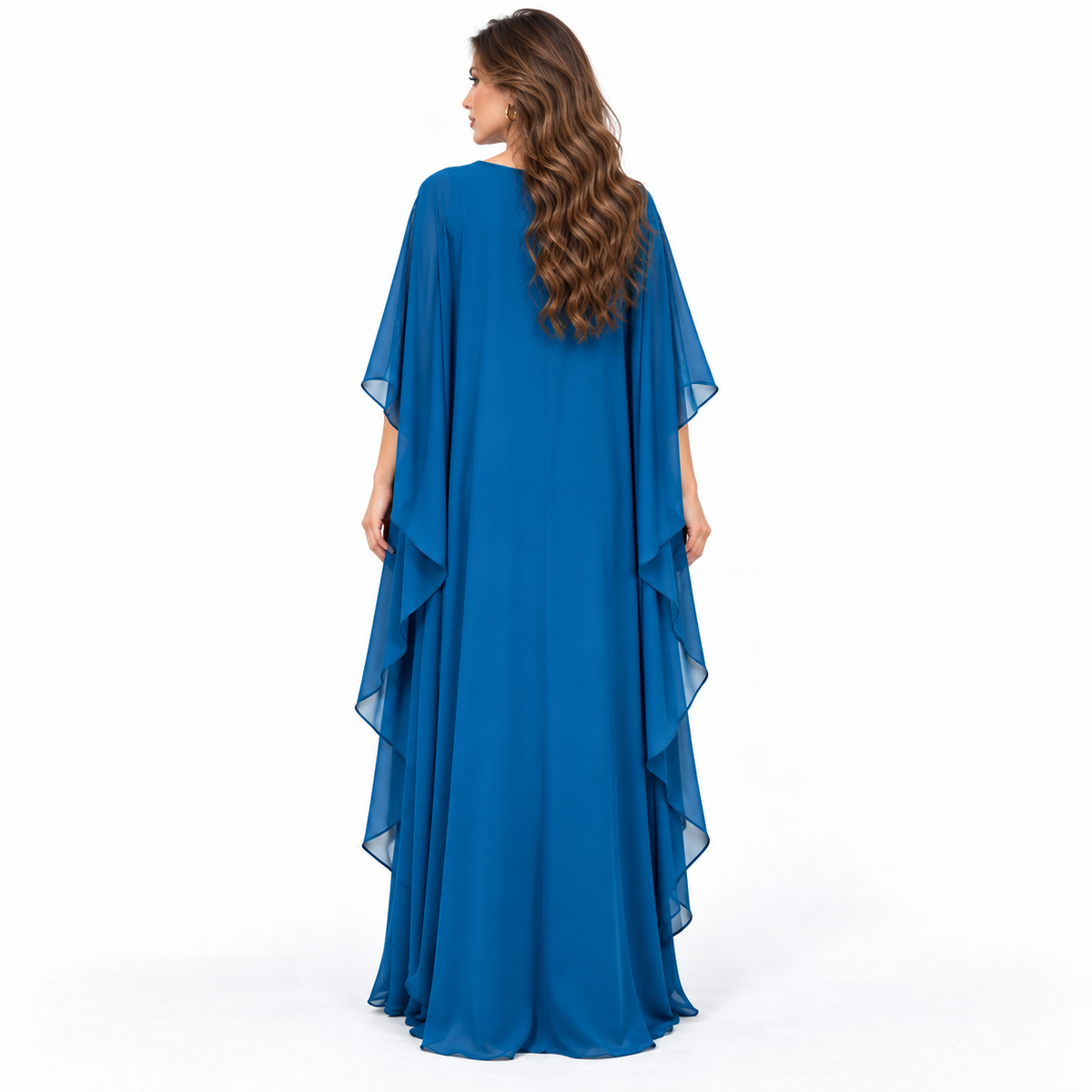 Blue Embellished Flowing Chiffon Kaftan Dress-4