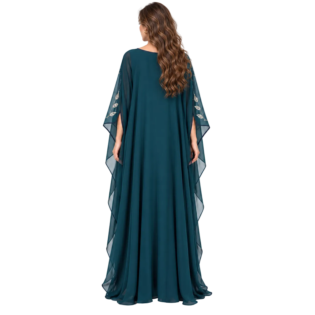 Teal Silver Embellished Flowing Kaftan Dress-4