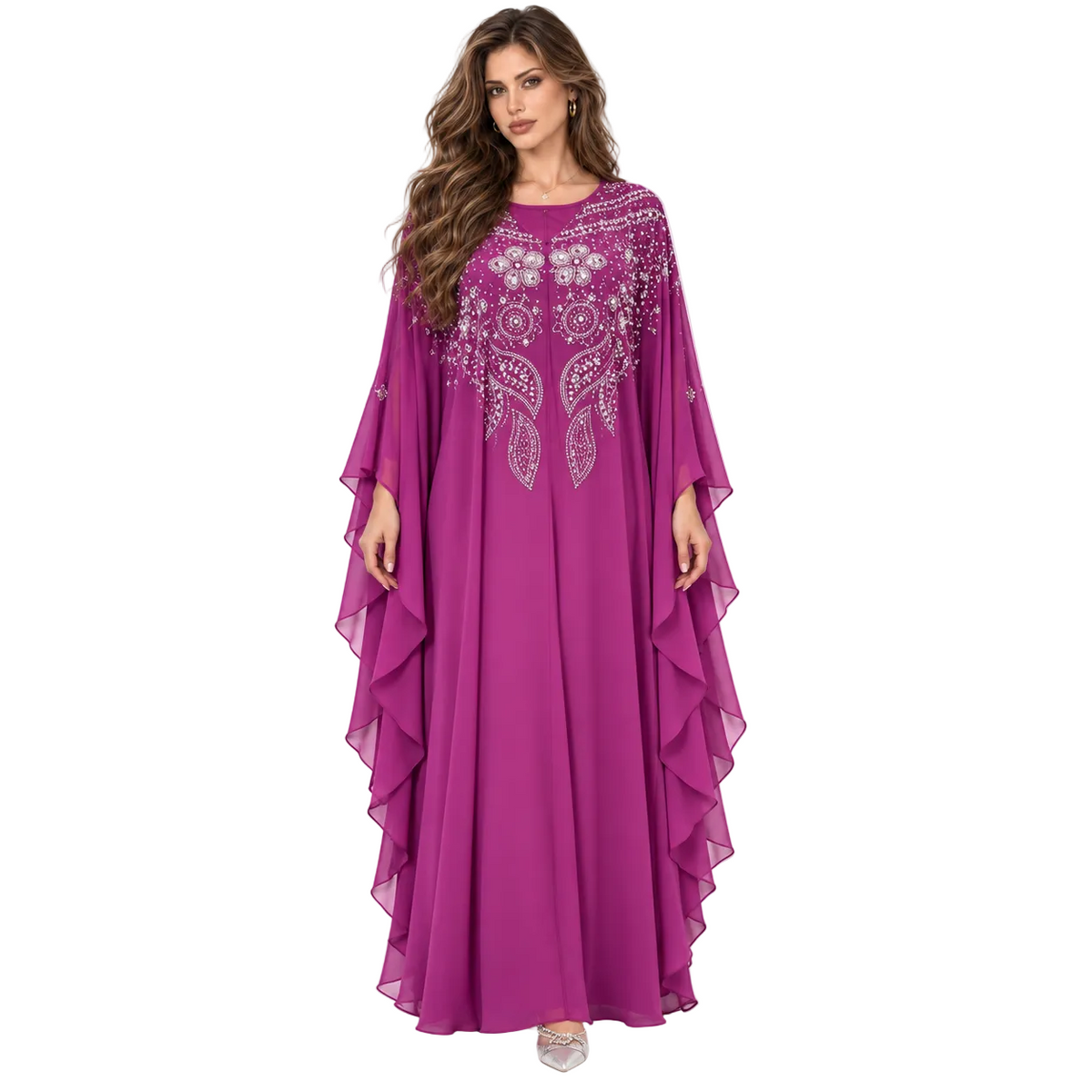 Purple Embellished Chiffon Evening Elegant Kaftan