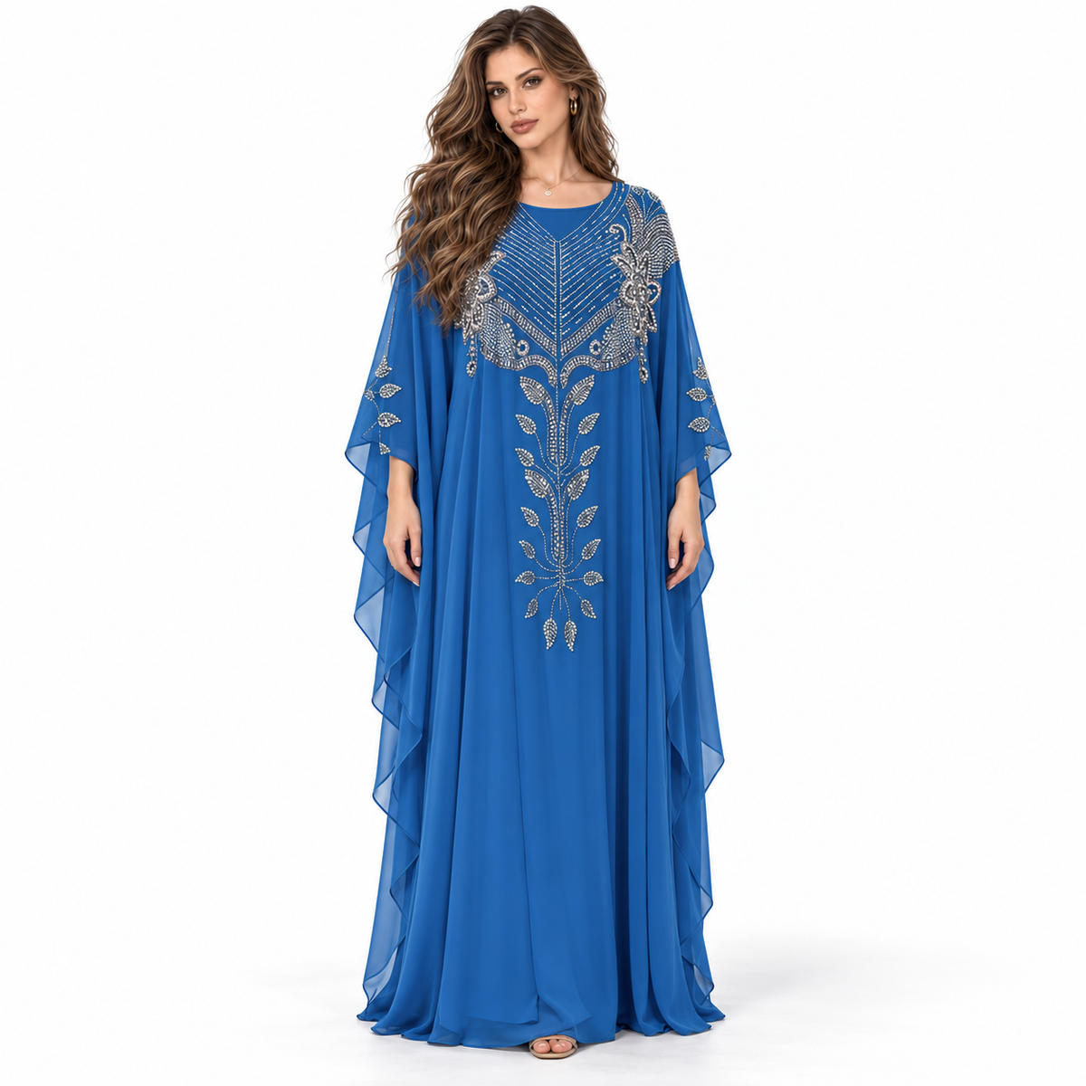 Royal Blue Embellished Flowing Kaftan Dress-1
