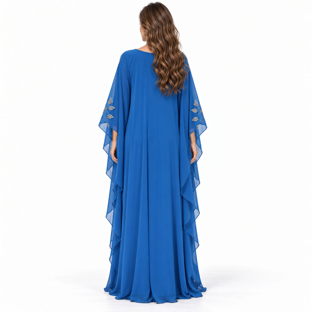 Royal Blue Embellished Flowing Kaftan Dress-4