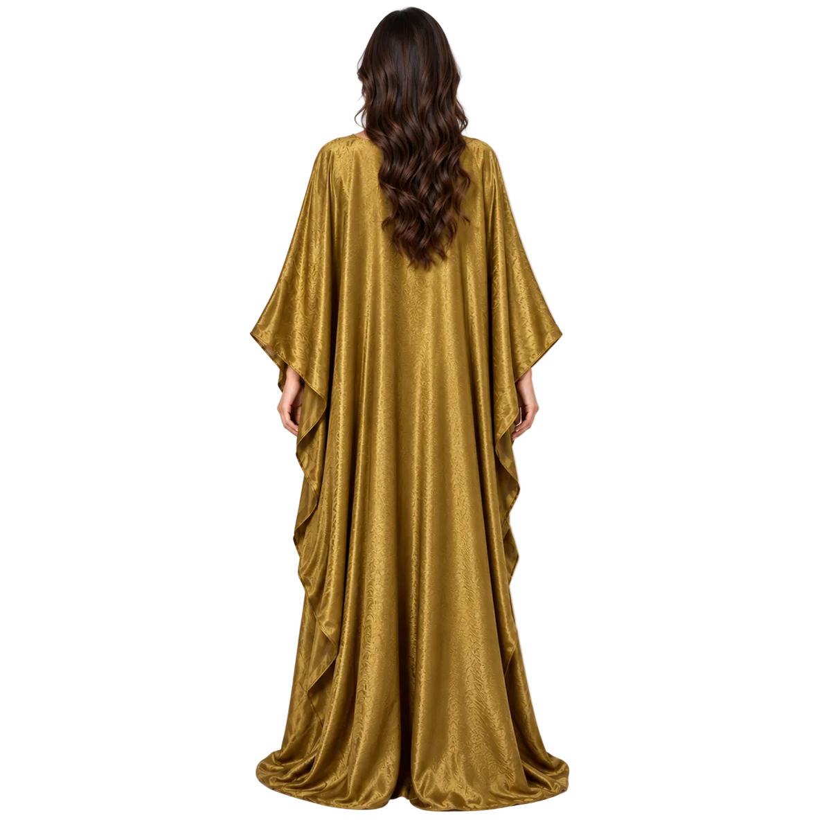 Elegant Olive Gold Satin Batwing Kaftan-4
