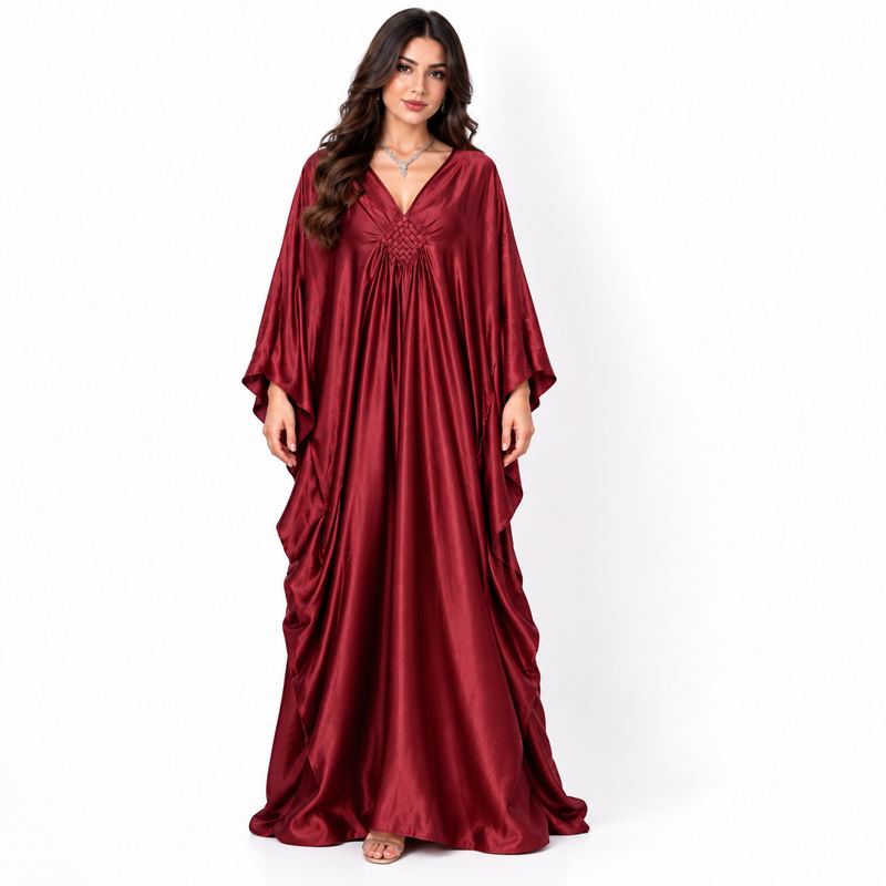 Red Satin Elegant Flowing Luxury Kaftan-1