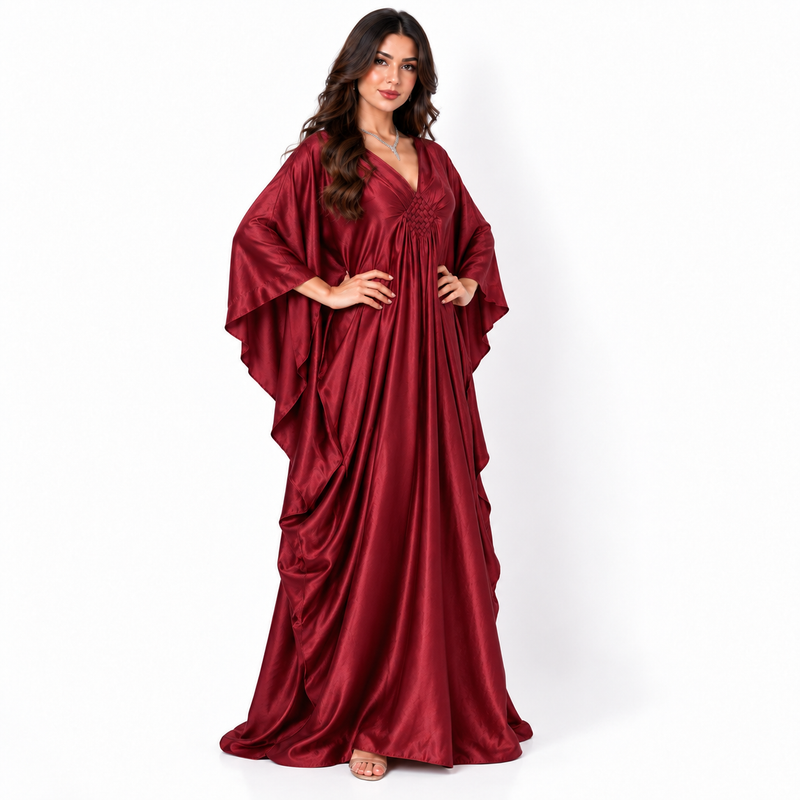 Red Satin Elegant Flowing Luxury Kaftan-3