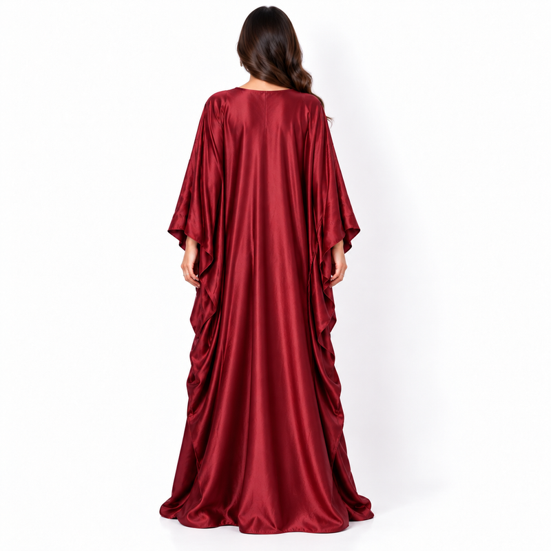 Red Satin Elegant Flowing Luxury Kaftan-4