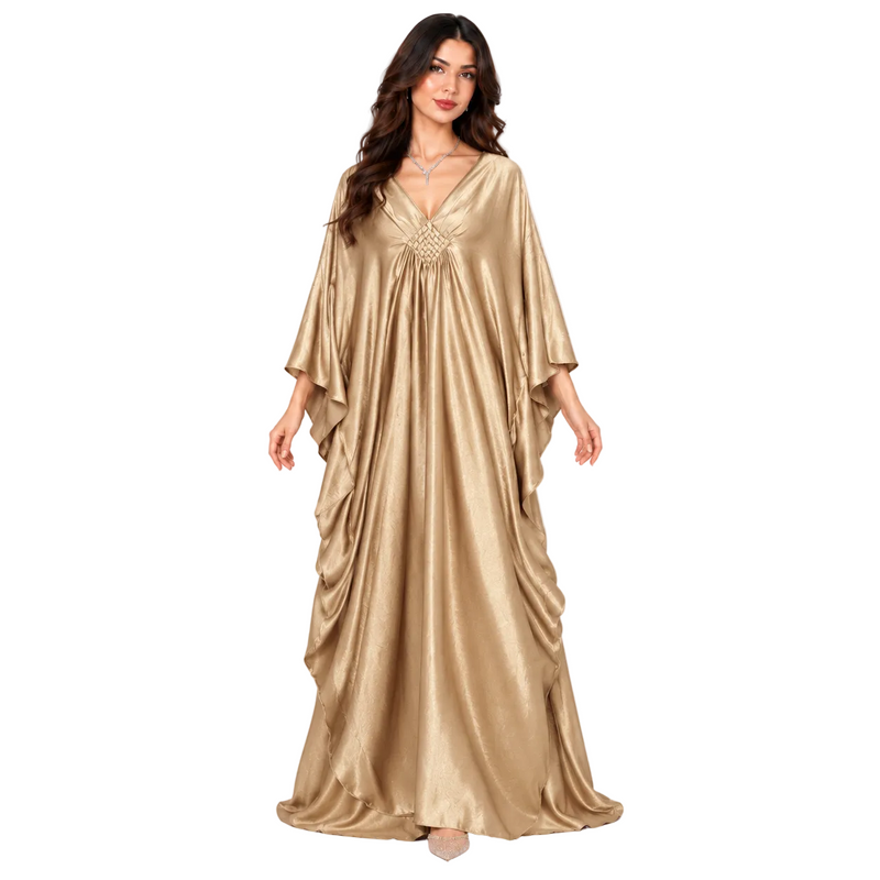 Champagne Gold Satin Flowing Luxury Kaftan-1