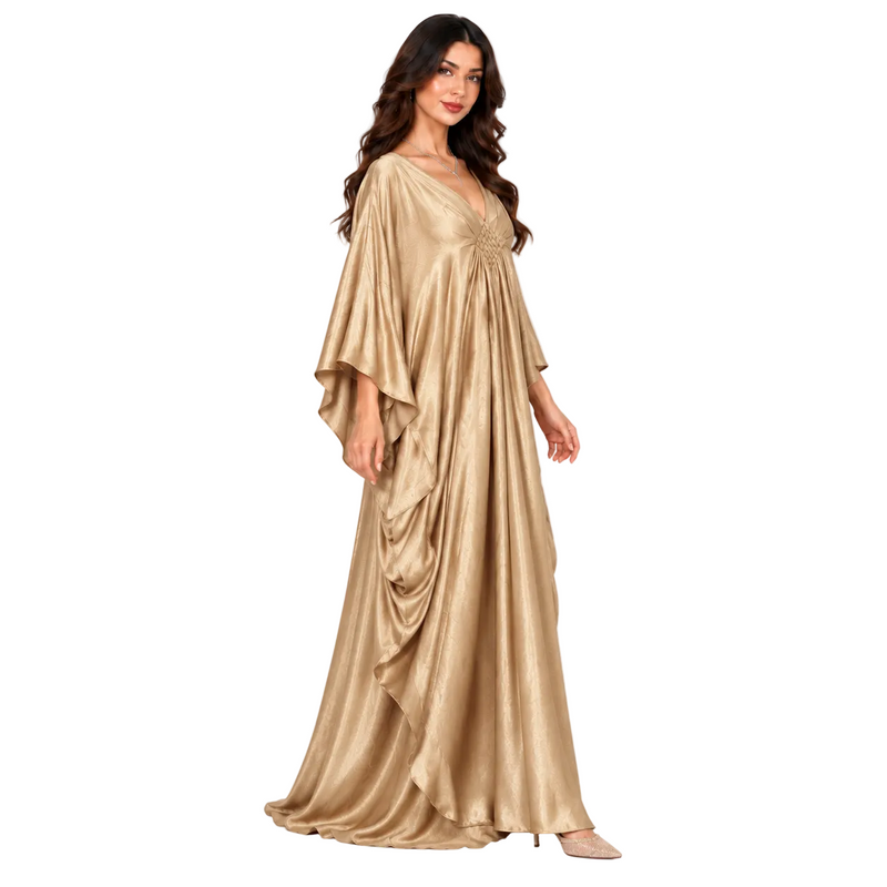 Champagne Gold Satin Flowing Luxury Kaftan-3