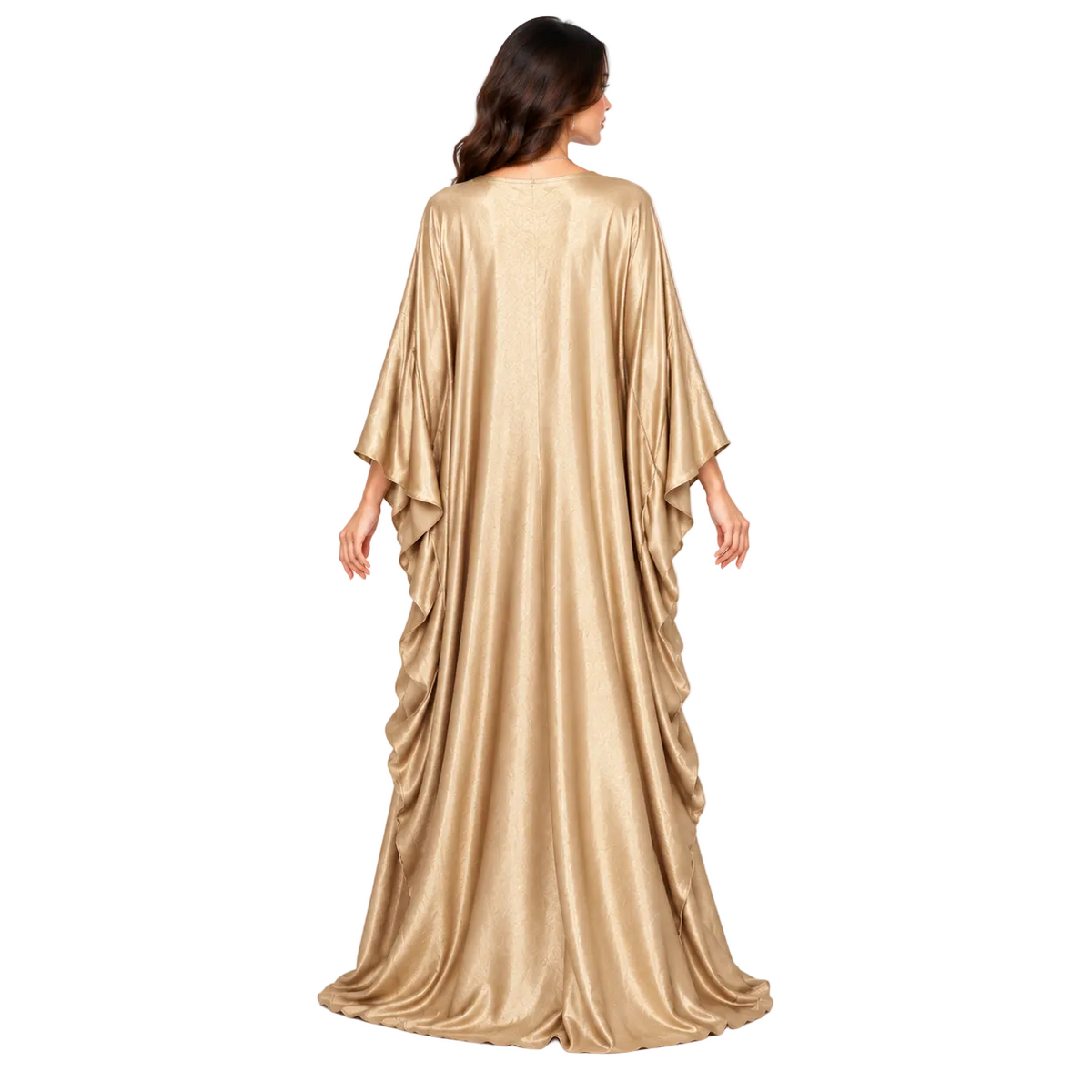 Champagne Gold Satin Flowing Luxury Kaftan-4