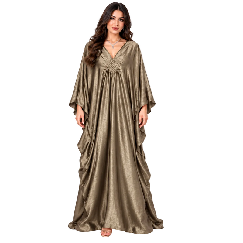 Elegant Silver Grey Satin Batwing Kaftan-1