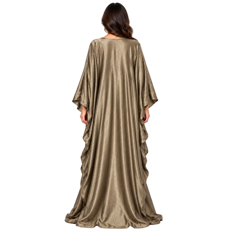 Elegant Silver Grey Satin Batwing Kaftan-4
