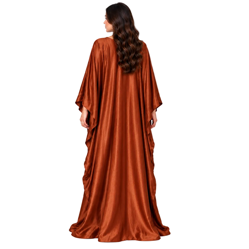 Elegant Brown Satin Batwing Maxi Kaftan-4
