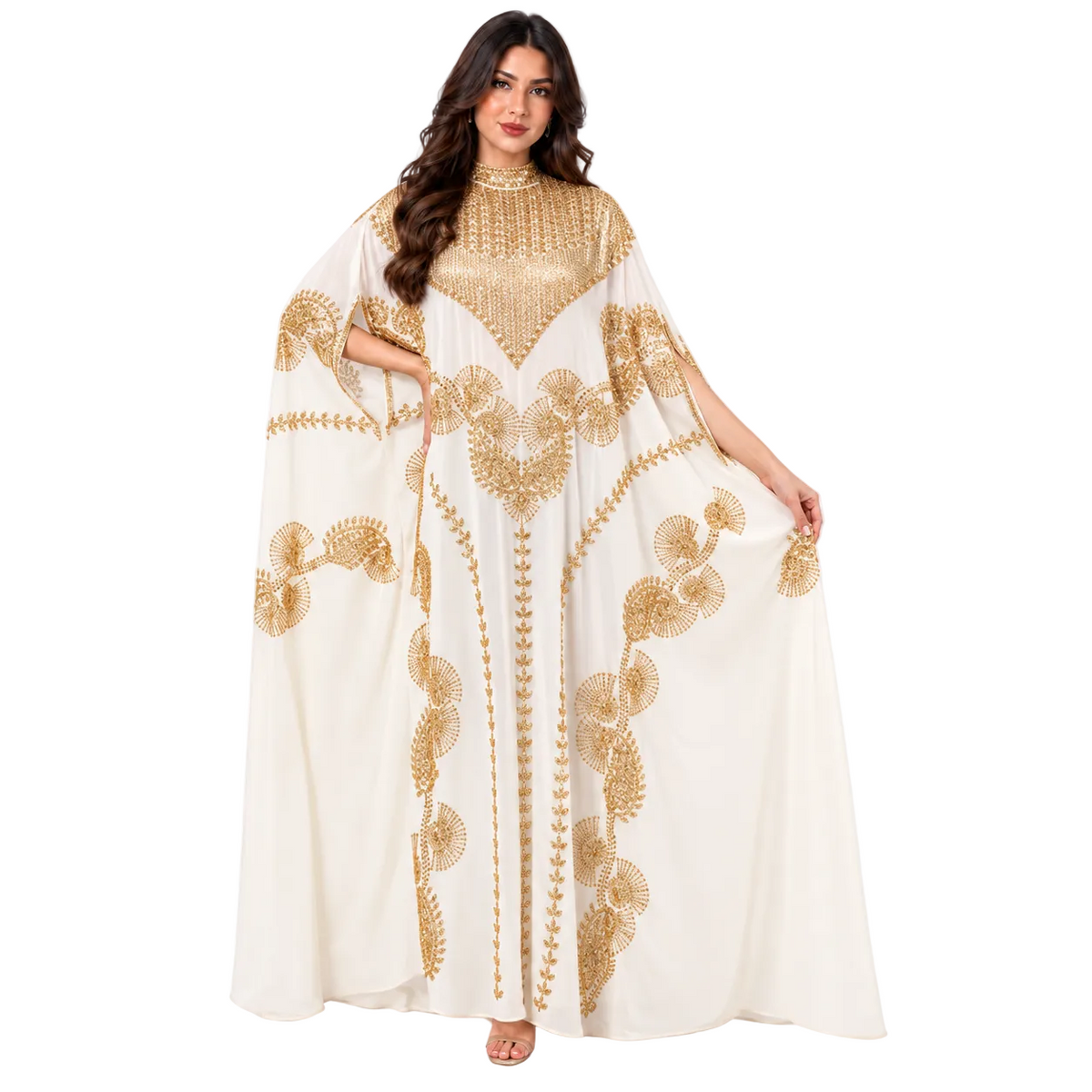 Apricot Gold Embroidered Moroccan Luxury Kaftan-1