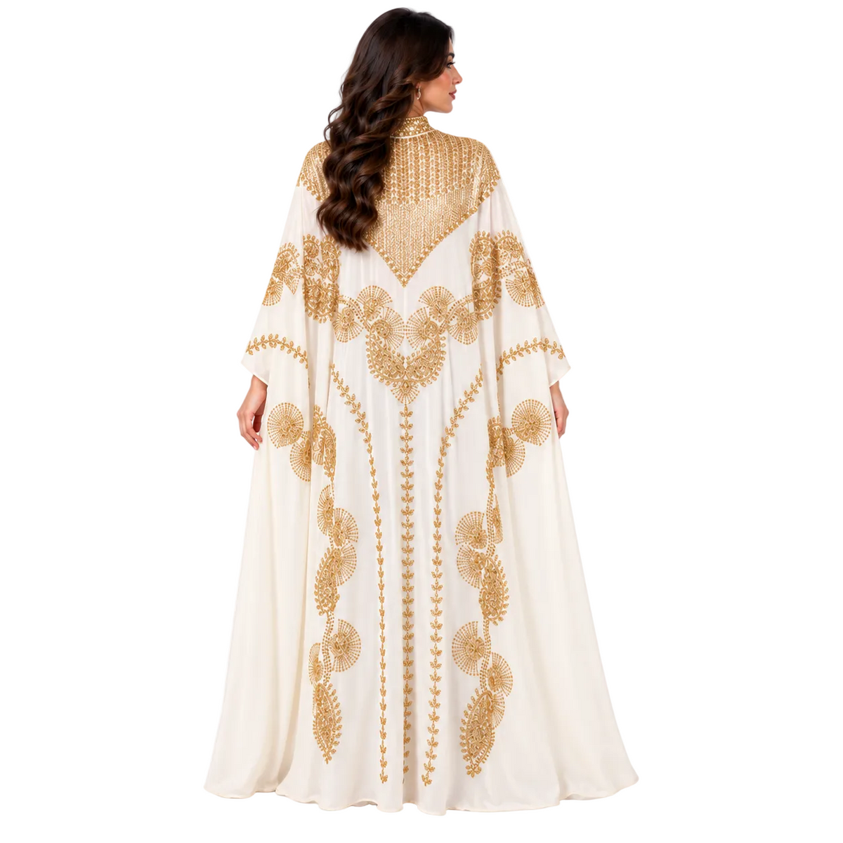 Apricot Gold Embroidered Moroccan Luxury Kaftan-4