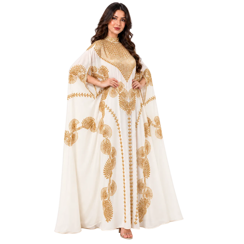 Apricot Gold Embroidered Moroccan Luxury Kaftan-2