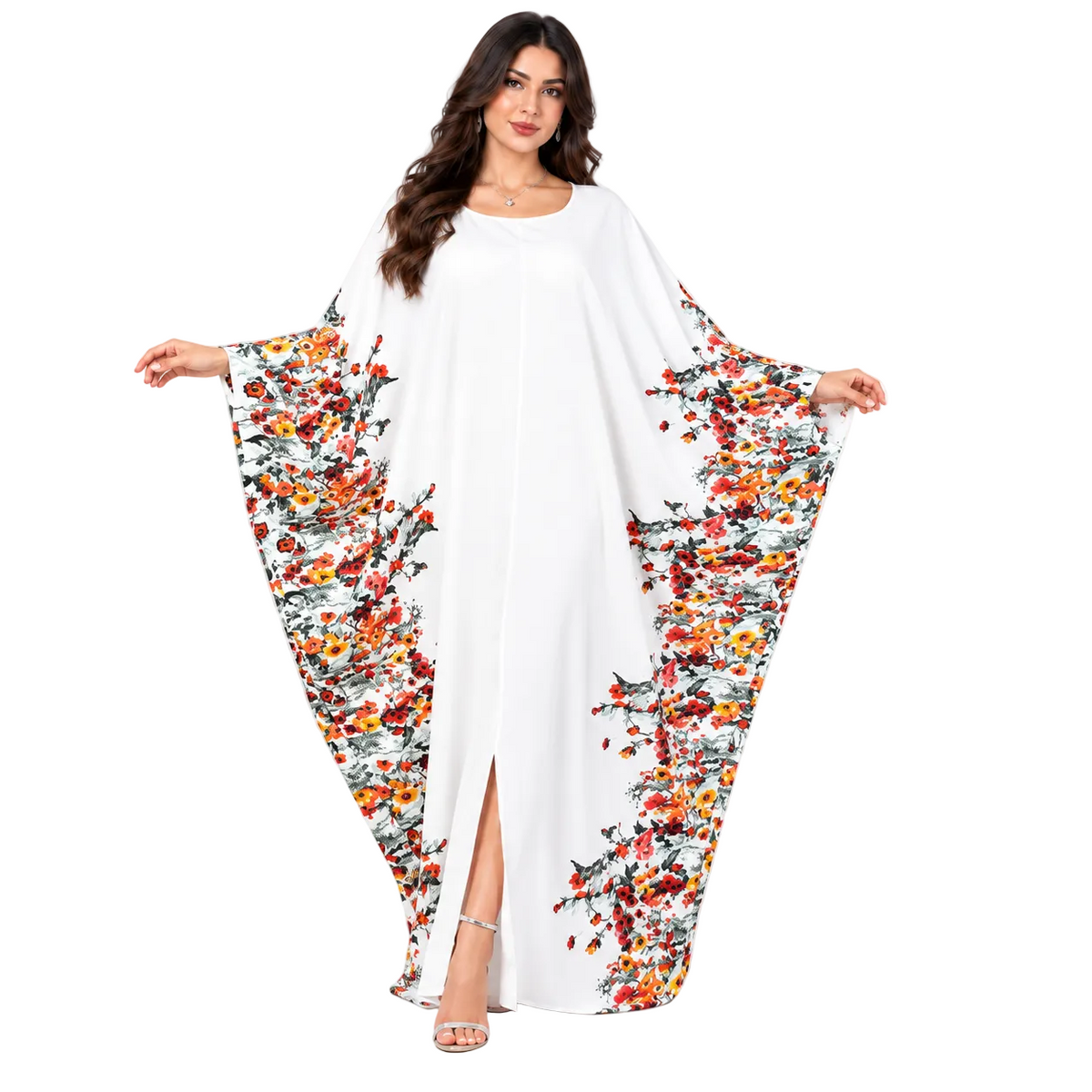 White Floral Print Plus Size Kaftan