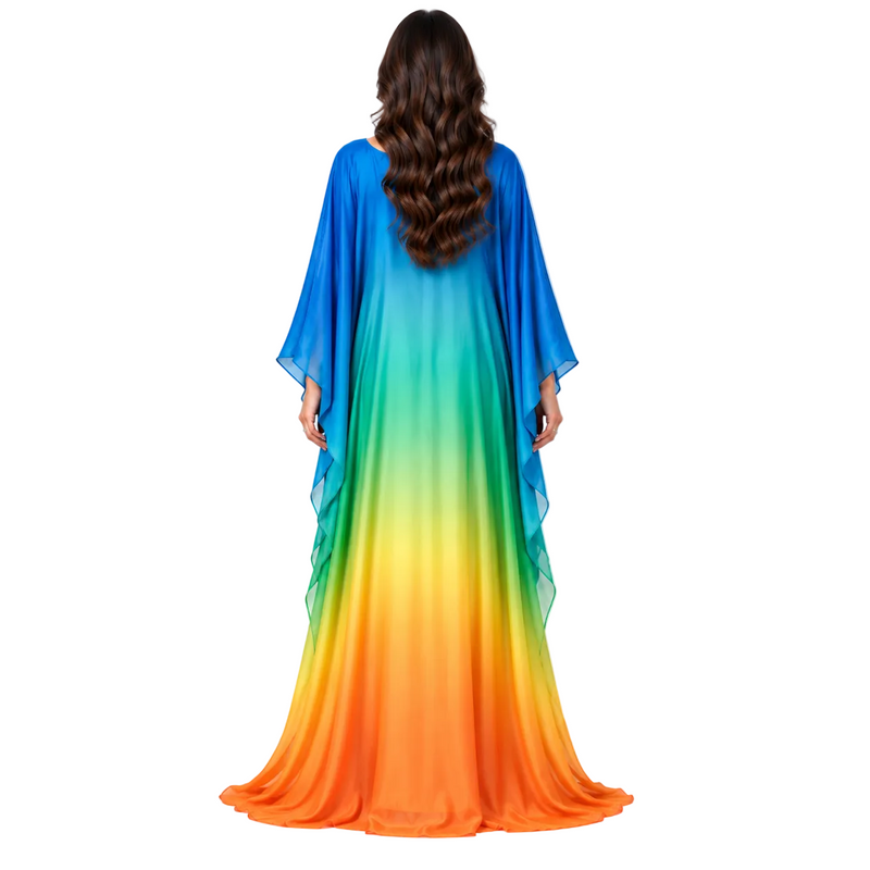 Elegant Rainbow Ombre Flowing Batwing Kaftan Dress-4