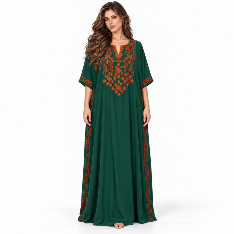 Emerald Green Embroidered Elegant Luxury Kaftan-1