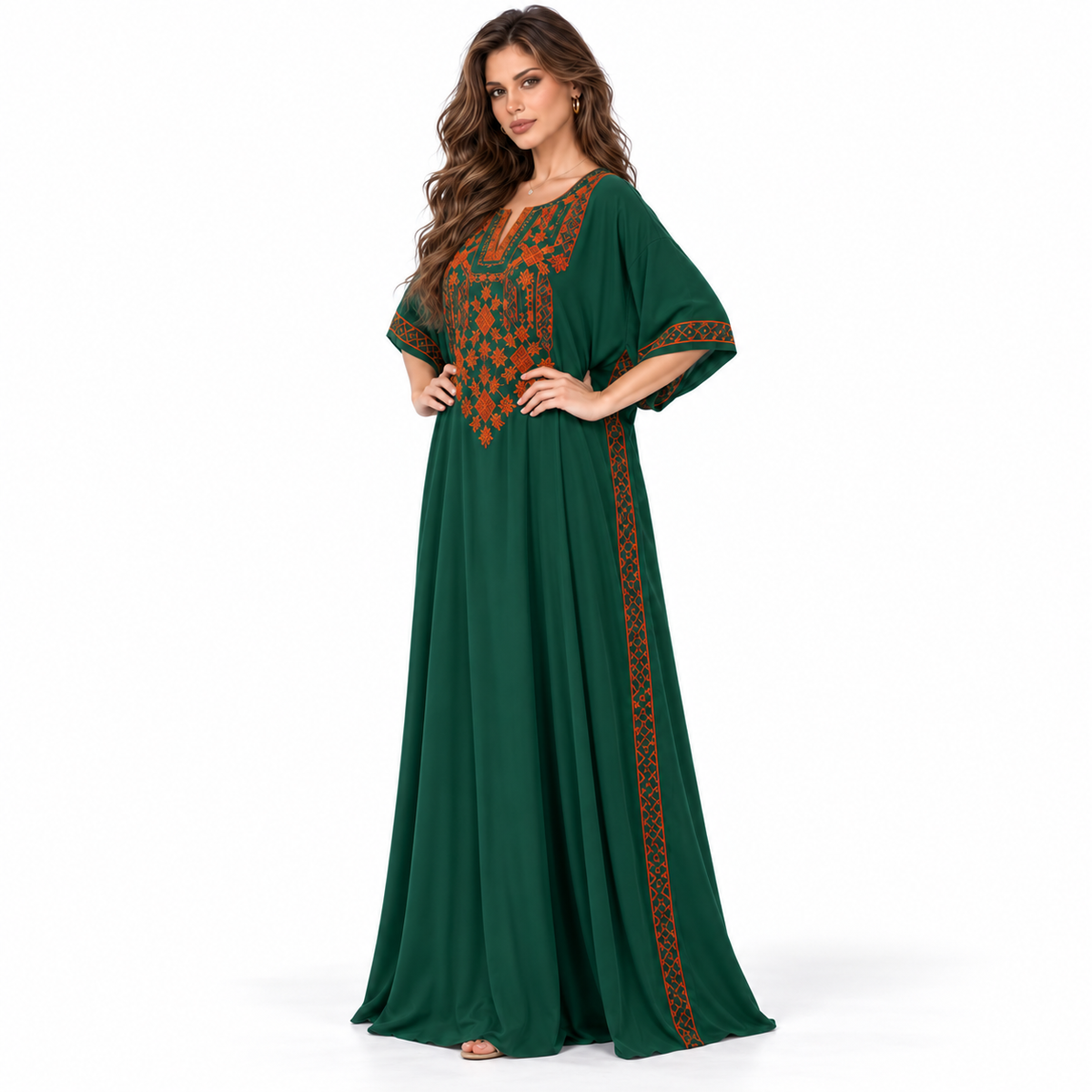 Emerald Green Embroidered Elegant Luxury Kaftan-2