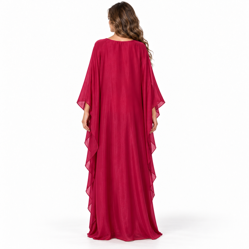 Elegant Fuchsia Gold Belt Flowing Kaftan-4
