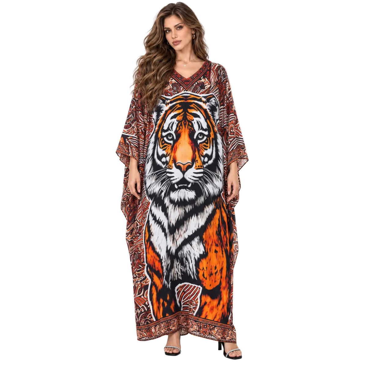 Luxury Tiger Print Batwing Maxi Kaftan-1