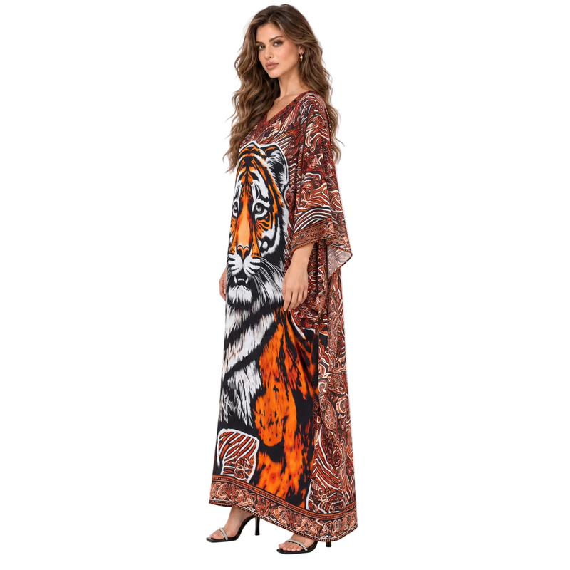 Luxury Tiger Print Batwing Maxi Kaftan-2