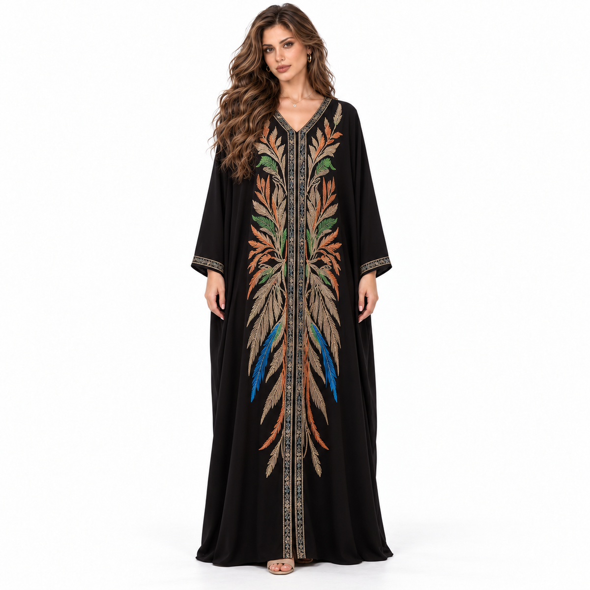 Black Multicolor Embroidered Luxury Elegant Kaftan