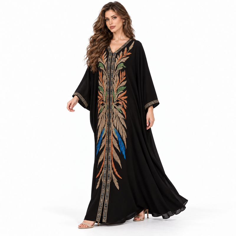 Black Multicolor Embroidered Elegant Luxury Kaftan-2