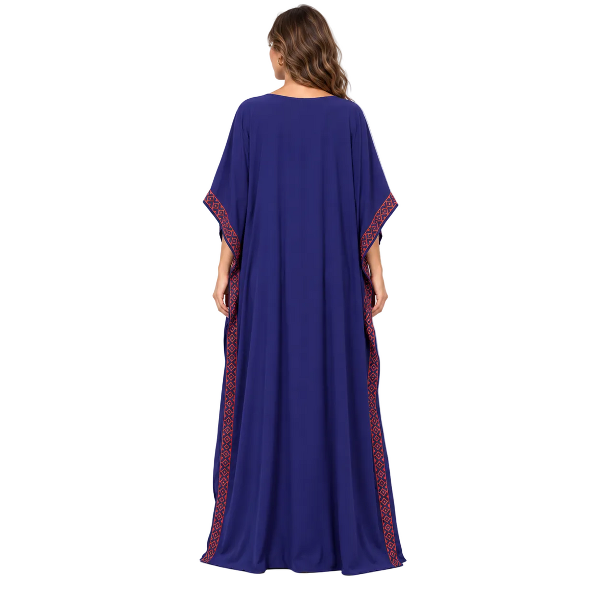 Elegant Royal Blue Orange Embroidered Kaftan-4