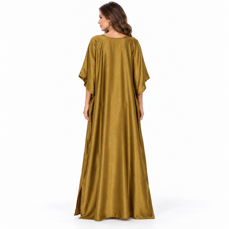 Olive Gold Floral Embroidered Luxury Kaftan-4