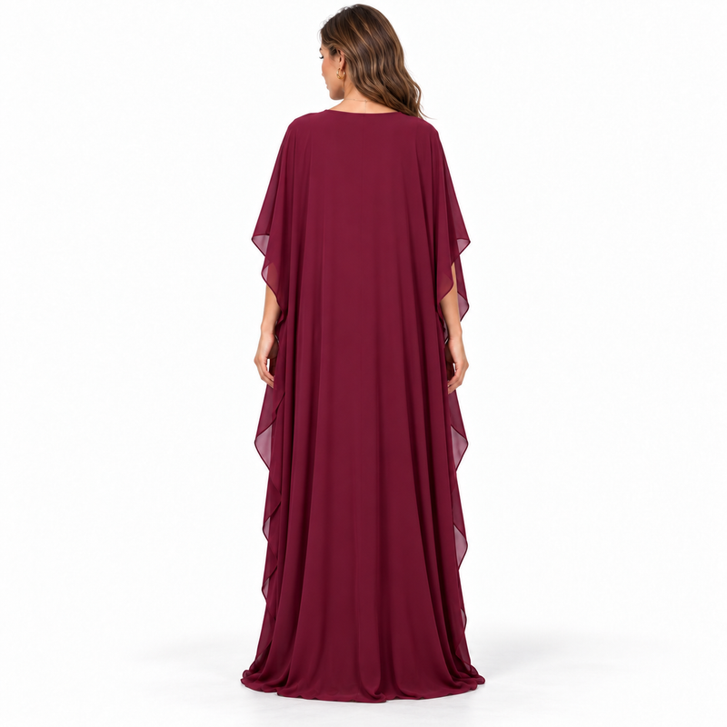 Elegant Burgundy Gold Embroidered Luxury Kaftan-4