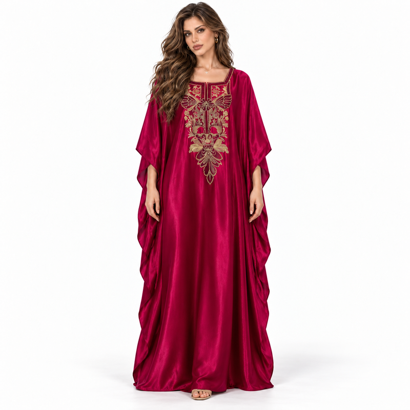Magenta Gold Embroidered Elegant Luxury Kaftan-1