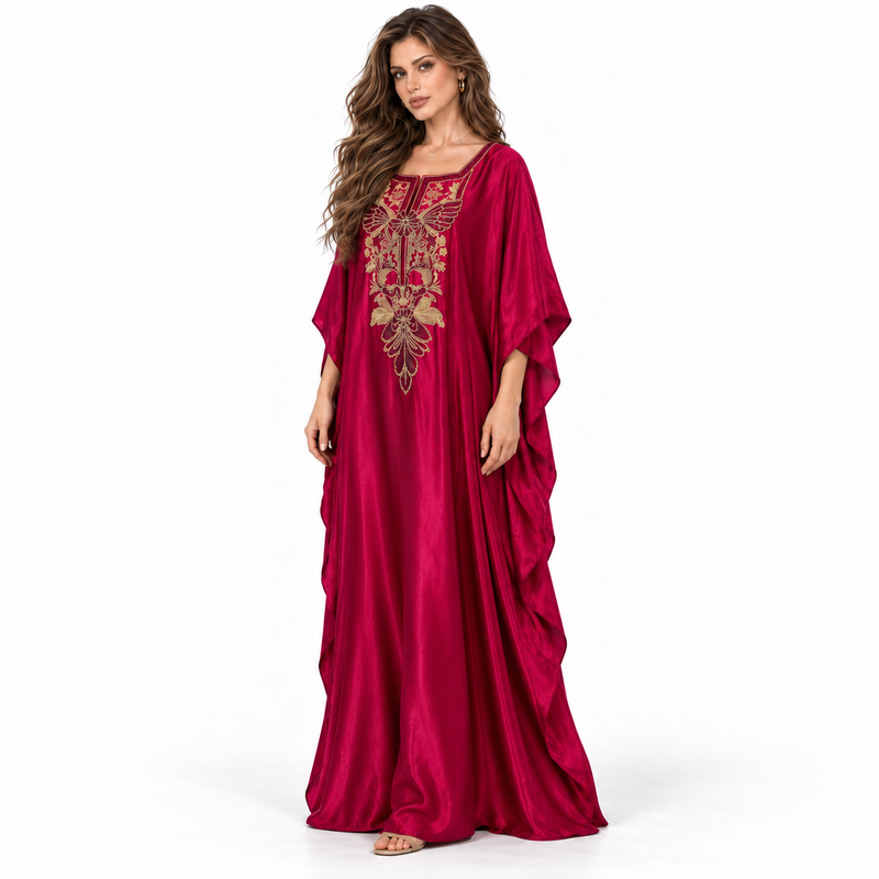 Magenta Gold Embroidered Elegant Luxury Kaftan-3