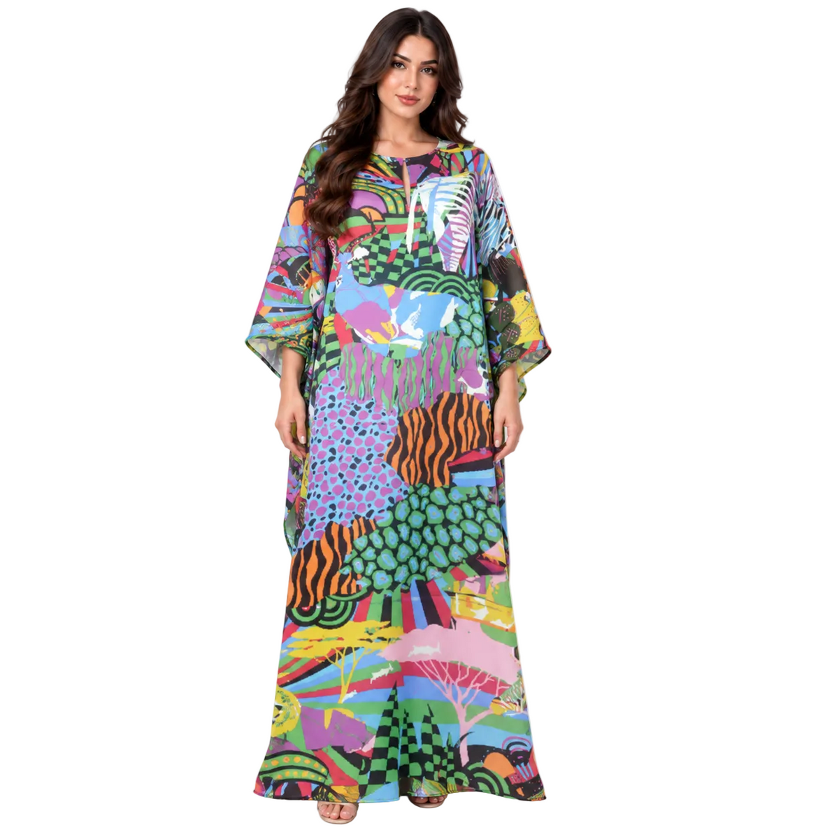 Colorful Abstract Print Flowing Maxi Kaftan-1