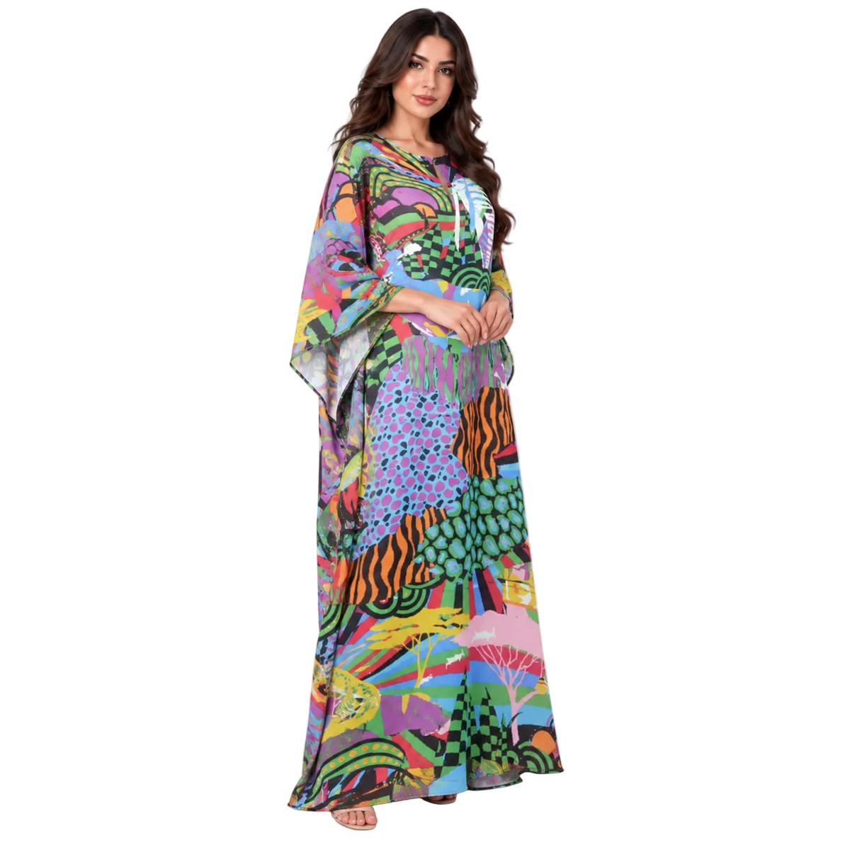 Colorful Abstract Print Flowing Maxi Kaftan-2