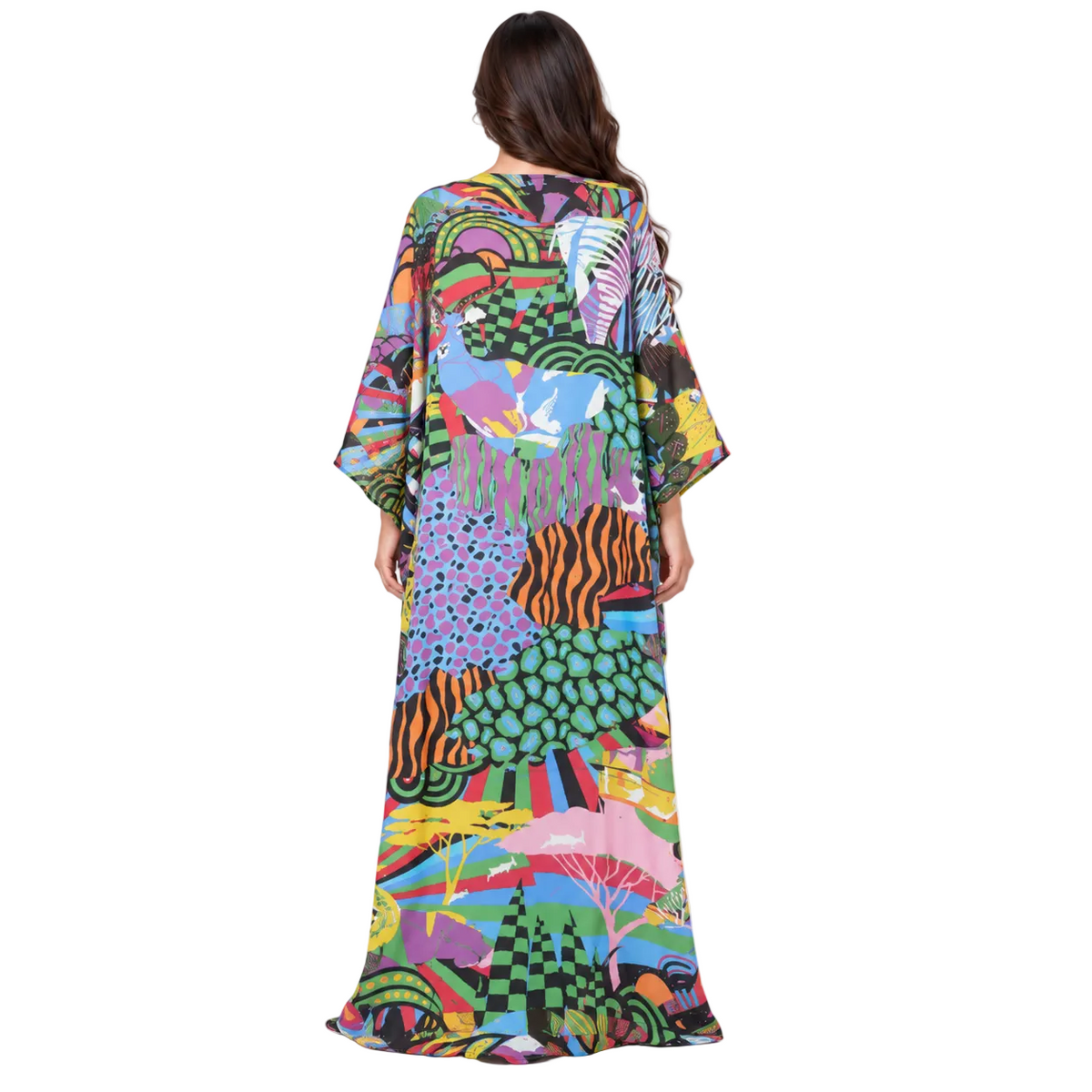 Colorful Abstract Print Flowing Maxi Kaftan-4