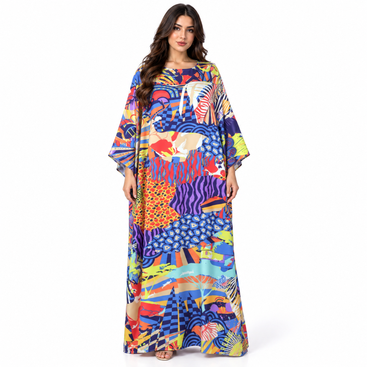Vibrant Abstract Print Flowing Maxi Kaftan-1