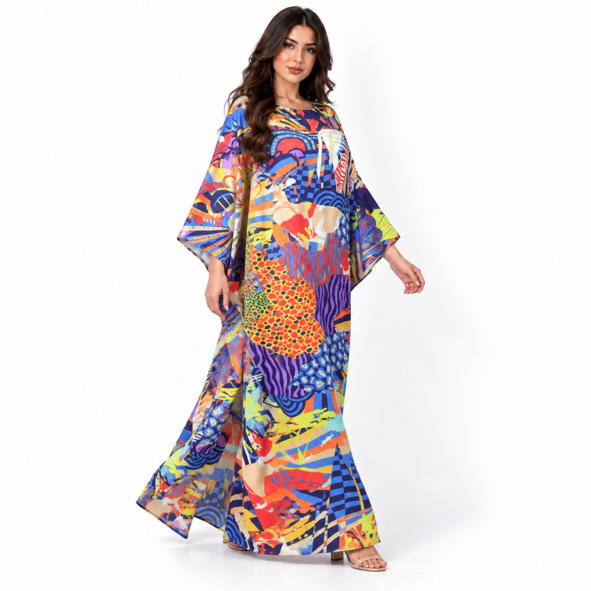 Vibrant Abstract Print Flowing Maxi Kaftan-3