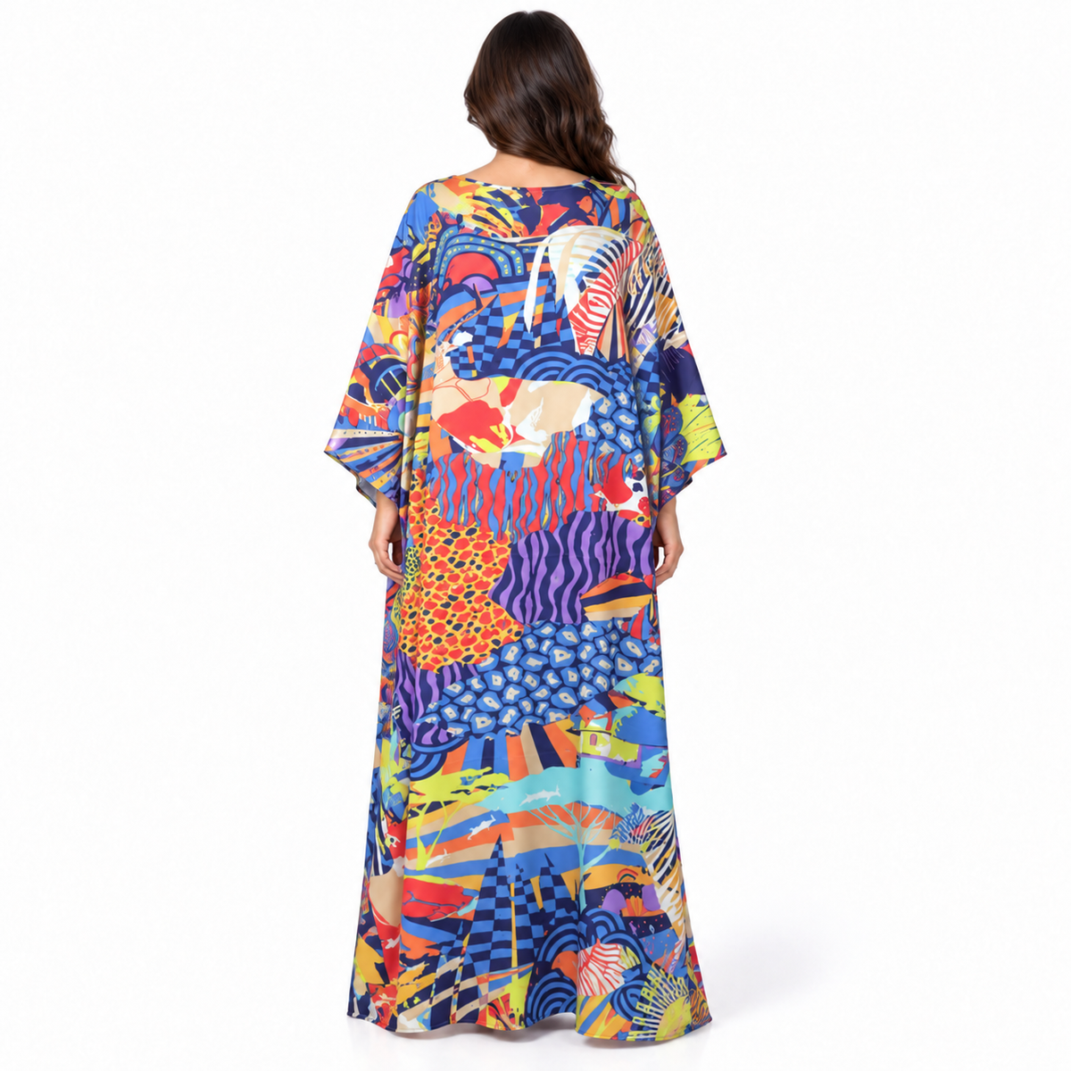 Vibrant Abstract Print Flowing Maxi Kaftan-4