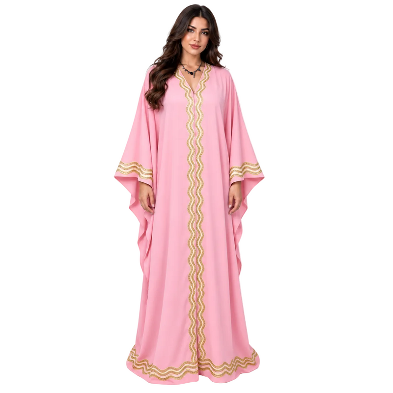 Elegant Pink Gold Embroidered Moroccan Kaftan-1