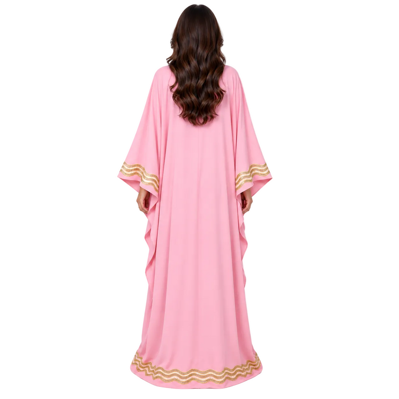 Elegant Pink Gold Embroidered Moroccan Kaftan-4