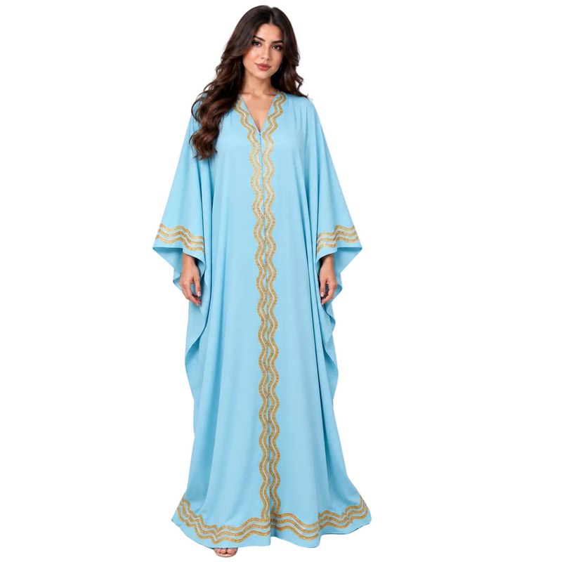Sky Blue Gold Embroidered Luxury Kaftan-1