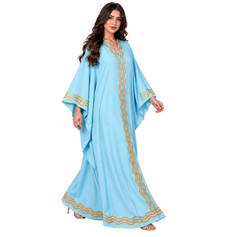 Sky Blue Gold Embroidered Luxury Kaftan-2