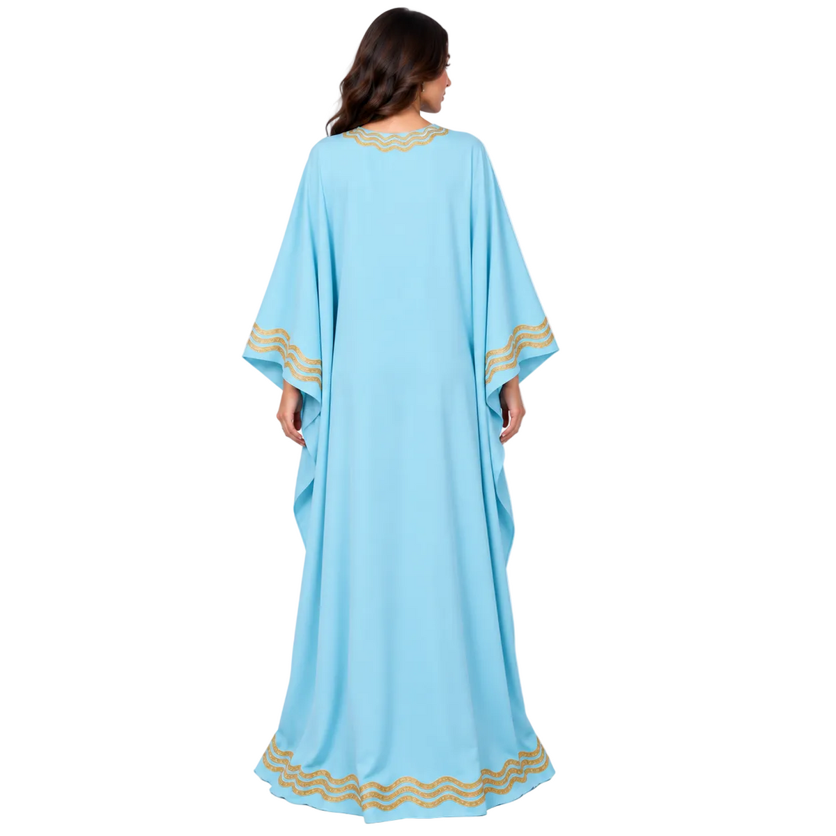 Sky Blue Gold Embroidered Luxury Kaftan-4