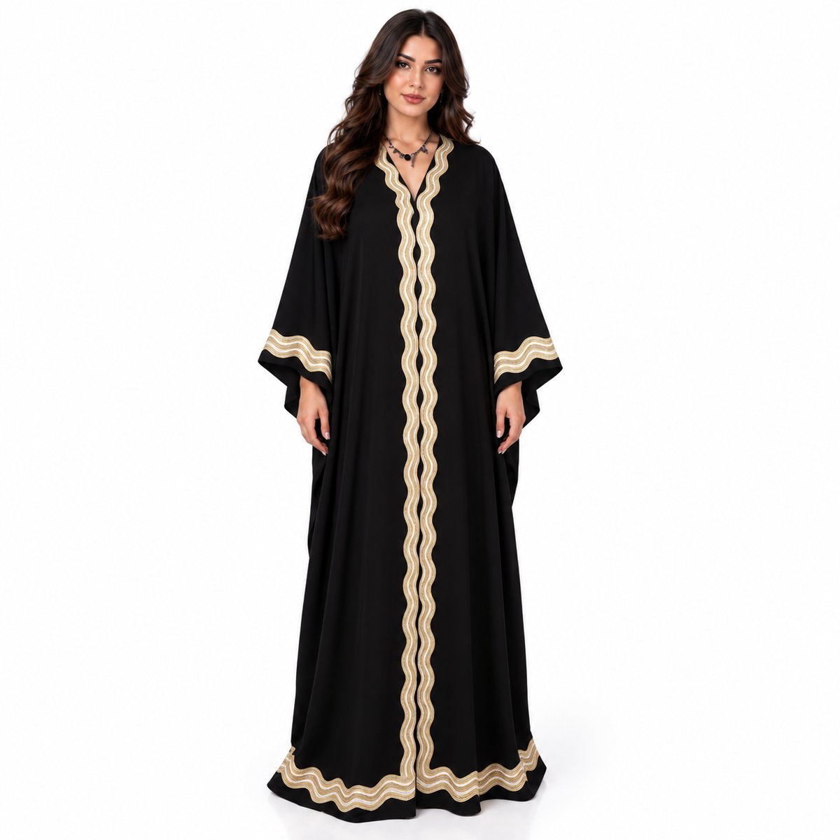 Elegant Black Gold Embroidered Moroccan Kaftan-1