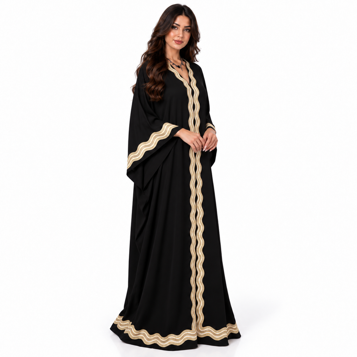 Elegant Black Gold Embroidered Moroccan Kaftan-2