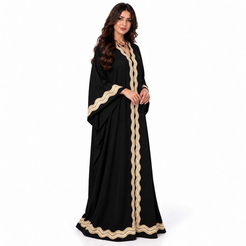 Elegant Black Gold Embroidered Moroccan Kaftan-2