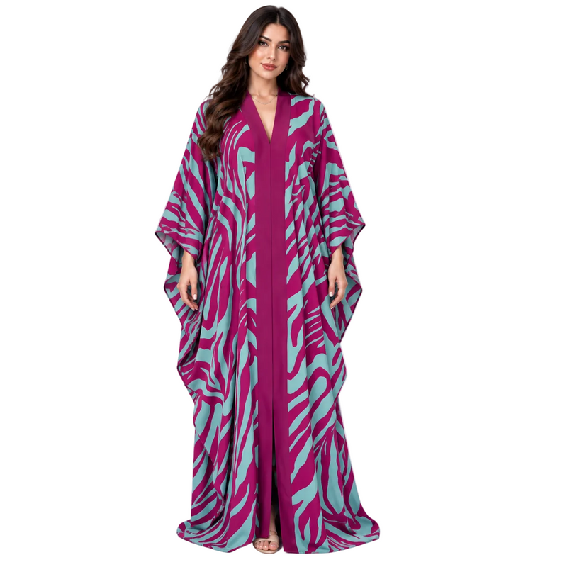 Magenta Turquoise Zebra Print Luxury Kaftan-1