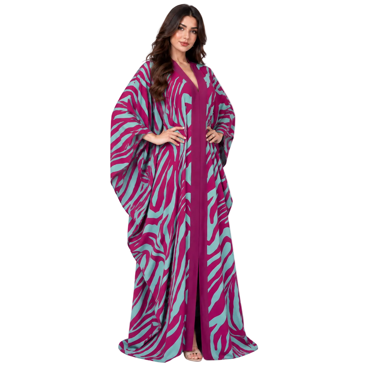 Magenta Turquoise Zebra Print Luxury Kaftan-3