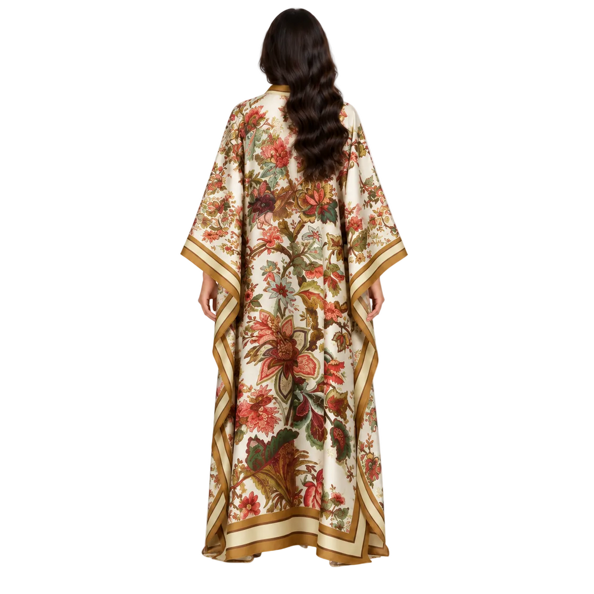 Elegant Ivory Floral Print Satin Kaftan-4