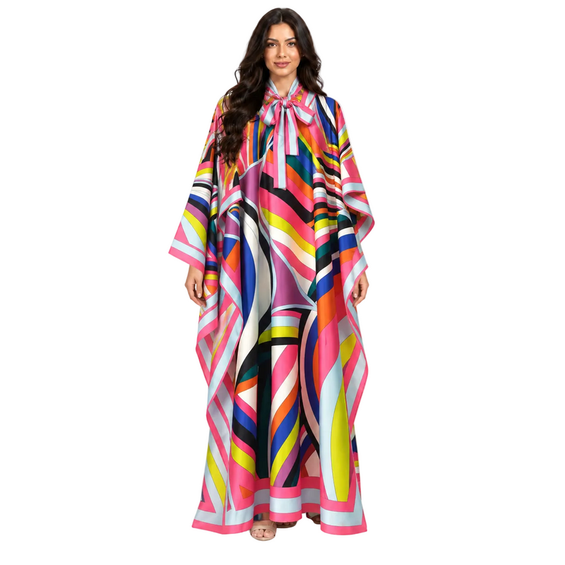 Elegant Multicolor Abstract Print Satin Kaftan-1